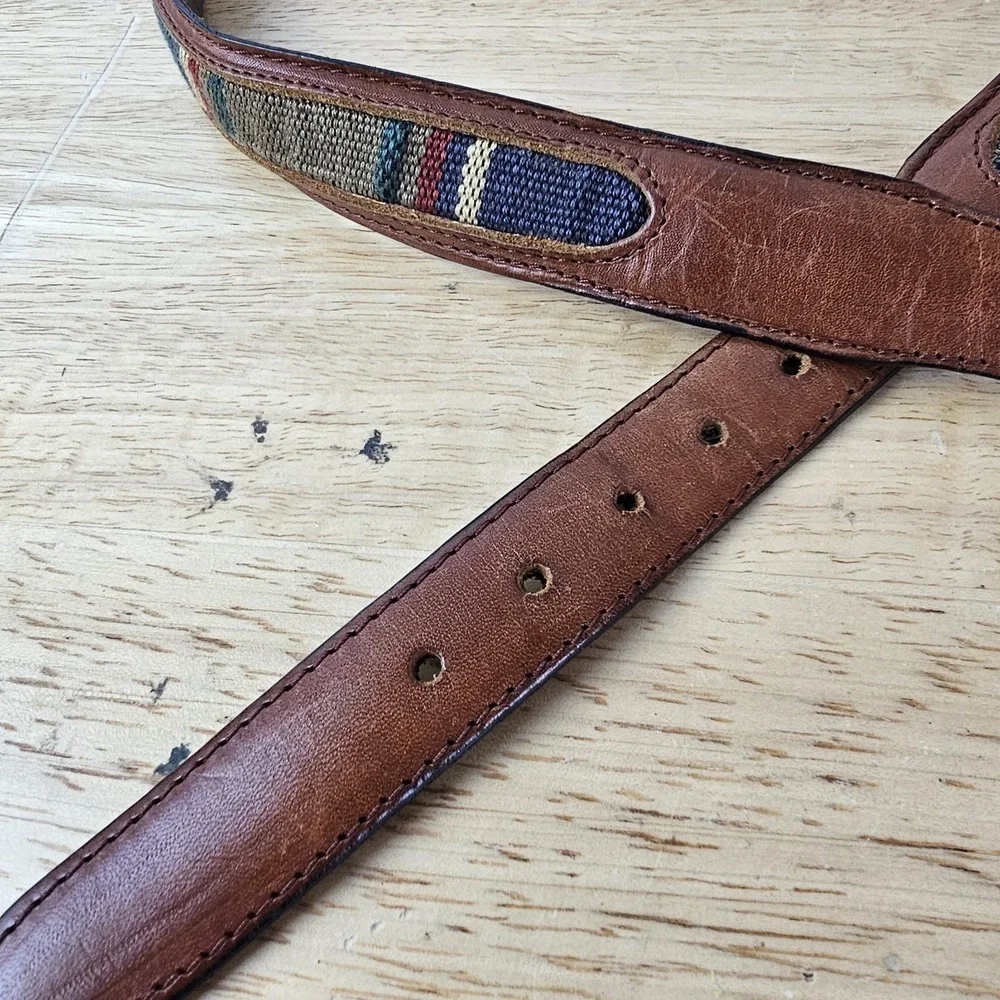 Mens Belt 3868 Sz 42 Brown Leather Southwest Woven Inlay Western Aztec Guatemala